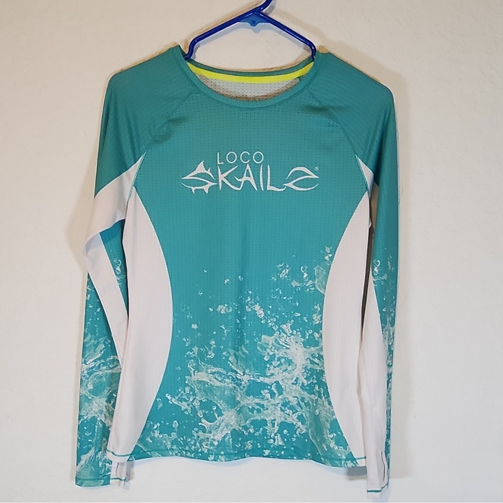 Loco Skailz Women's M Blue/White Long Sleeve Fishing Jersey Polyester/Spandex